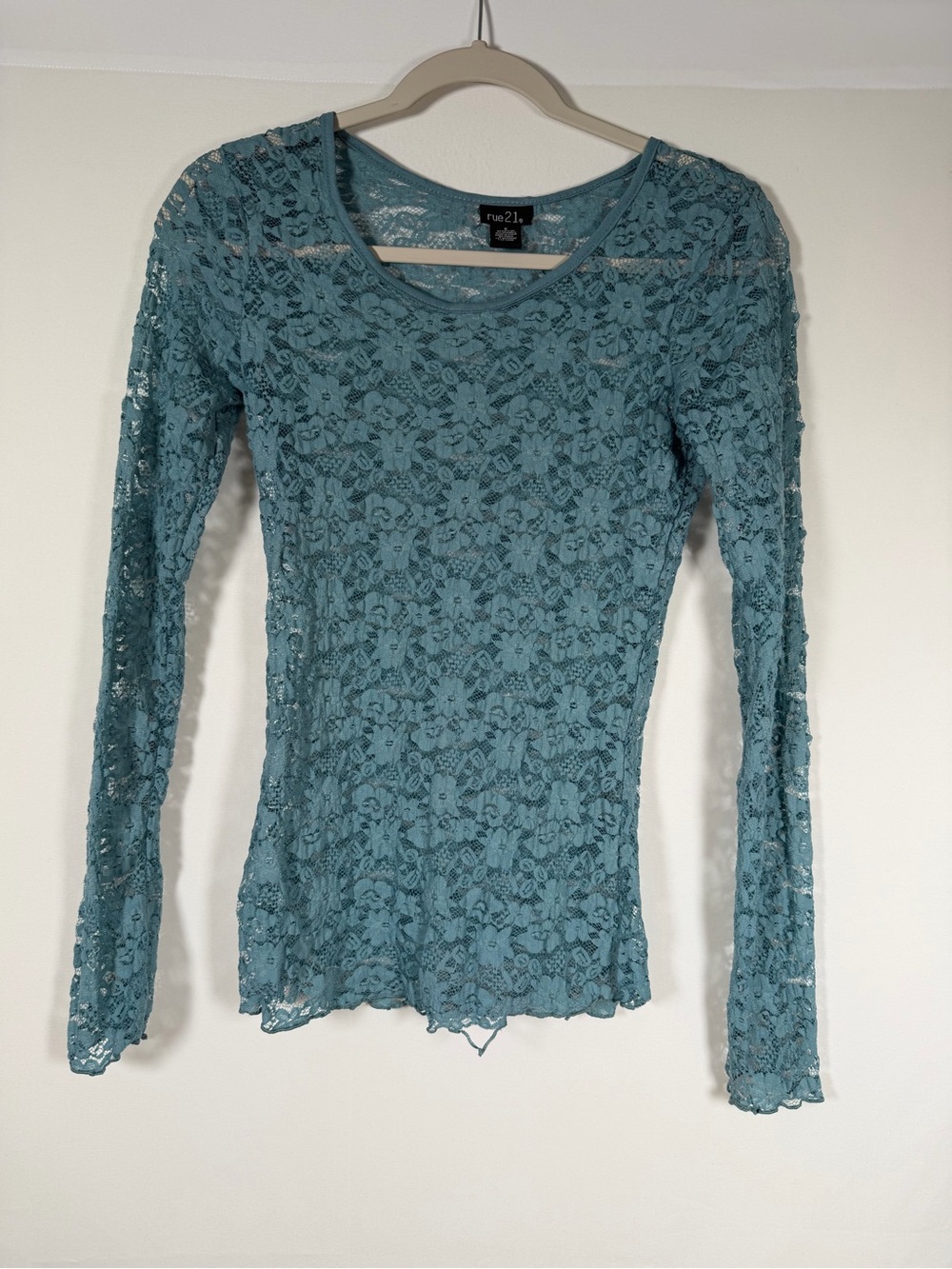 Rue21 Women's Y2K Fairy Teal Lace Long-Sleeve Overlay Layering Top